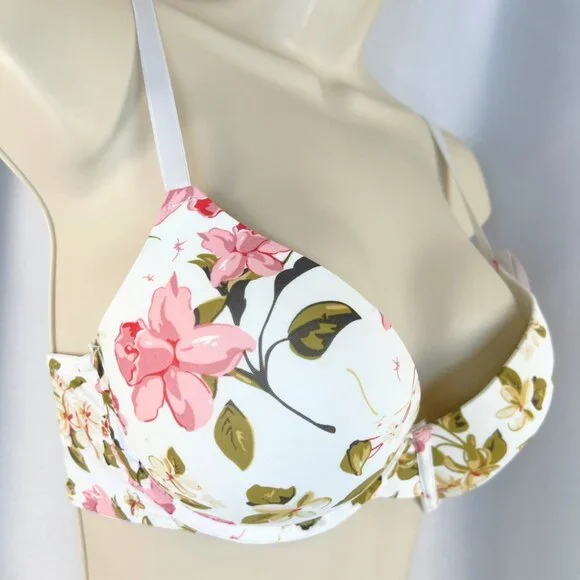 VS Bombshell Inspired Adds 2 Cups Ultimate Pushup Bra 36C White Floral - Picture 4 of 5